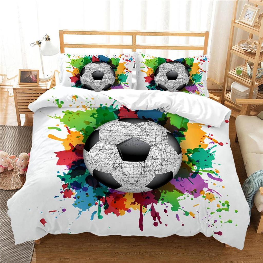 3D Football Printing Bedding Quilt Cover Bed Suit 100% Polyester Bedroom Decor Microfiber Pillowcase Breathable Washable Warm