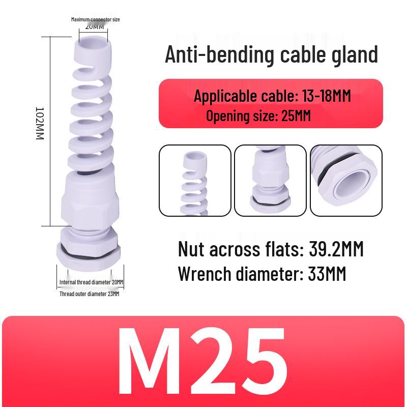 Nylon Waterproof Anti-bend Cable Gland Connector M12/16
