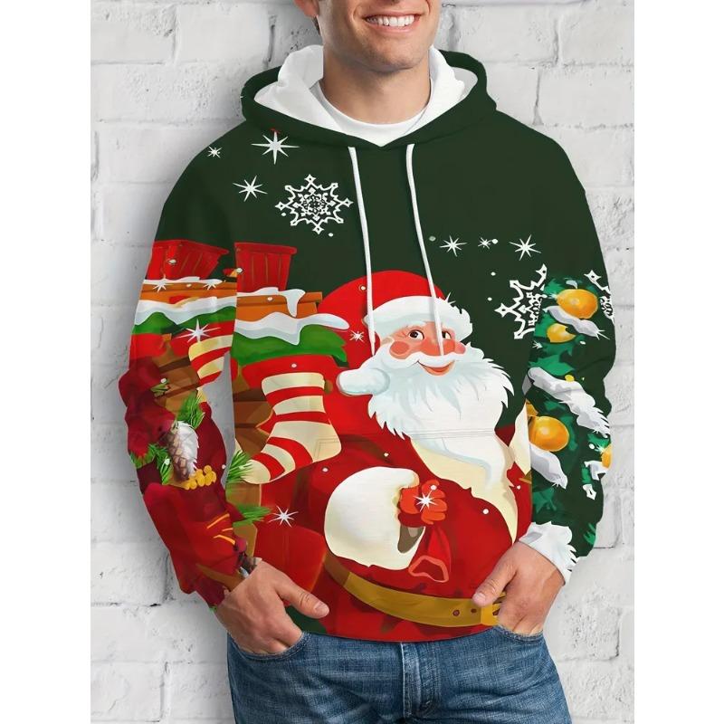 Autumn and Winter Men's 3D Christmas Animal Printed Hooded Hoodies & Sweatshirts (men’s)