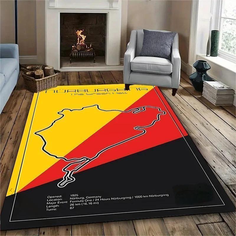 Tappeto Stampato Imola Monaco Track Circuit per Tutte le Stagioni per Stanza Divano, Tappetino Decorativo Tema Formula 1 Motorsport Tappeto per Appassionato di Corse