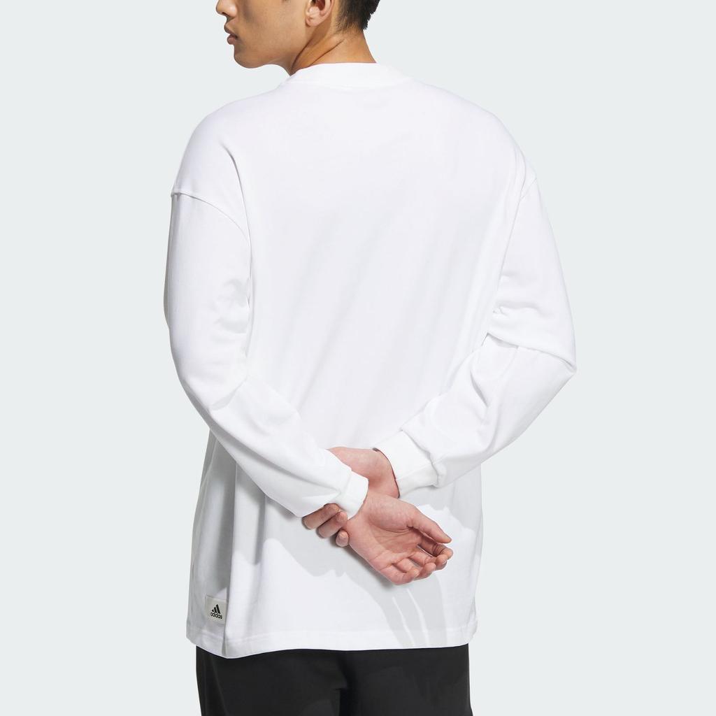 Adidas Letter Print Casual Sports Round Neck Long Sleeve T-Shirt Men Tops White IZ1595