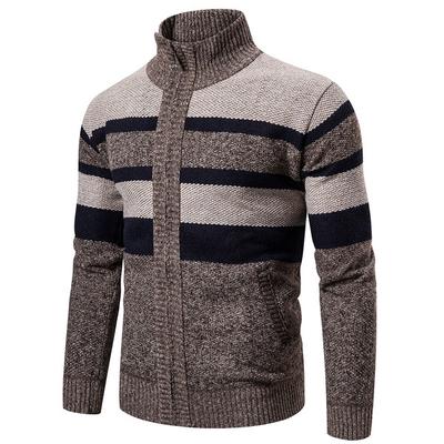 Autumn Winter Casual Clothing Mens Fashion Thick Stand Collar Sweater Cardigan Slim Fit Knitwear