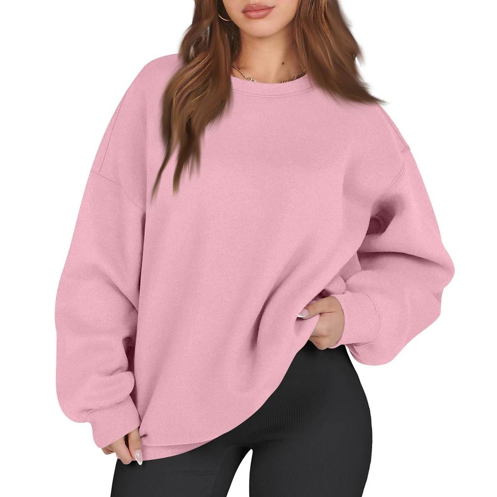 Women's Fashion Long Sleeve Solid Color Round Neck Loose Oversize Pullover Sweater Top