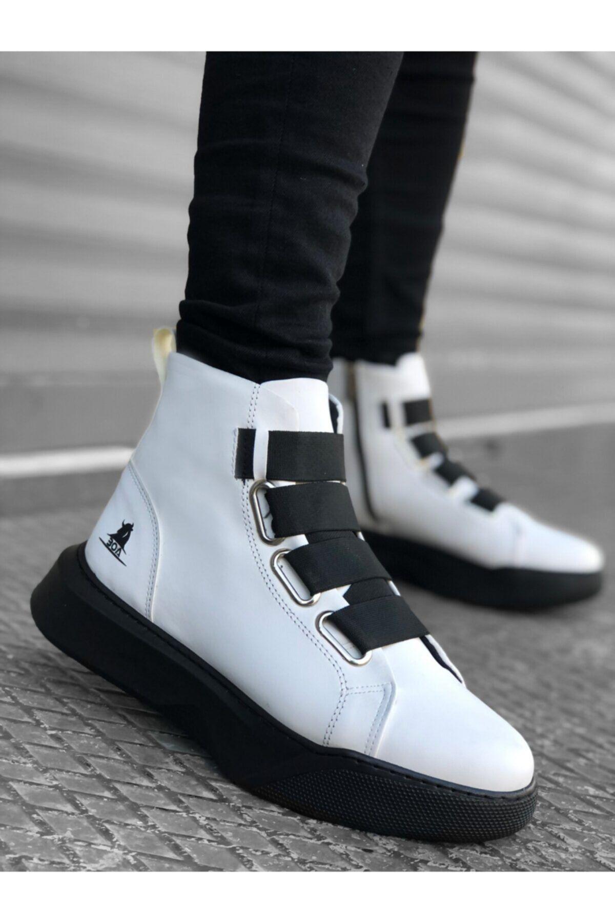 

Men s Fashion Flat Heeled Boots Bootie Banded High Sole White Black Sports Boots Ba Shoes