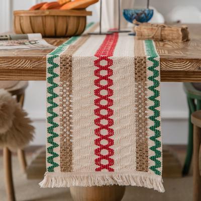 Table Flag Christmas Day Cotton and Hemp Stripe Splice Woven Tassel Natural Material American Hemp Rope Table Mat Tableware Mat Bowl Mat
