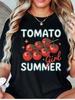 Tomato Girl Summer Fresh Tomato Branch Graphic Womens T Shirt Short Sleeve Crew Neck Fruit Vibe Casual Daily Ladies Tee Tops