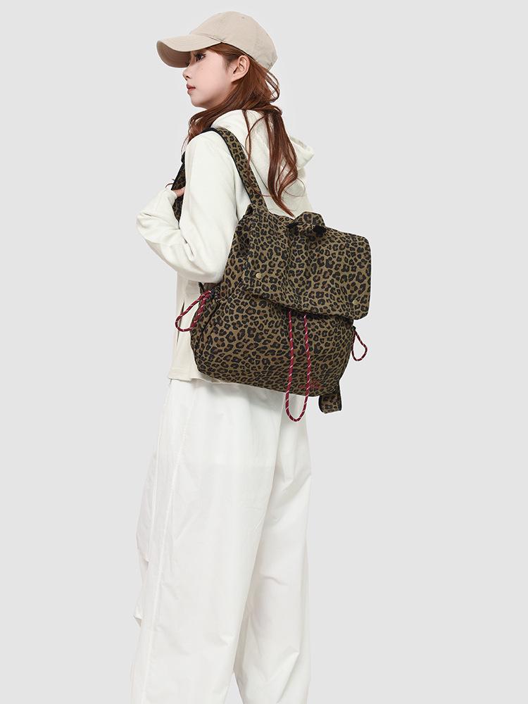 2025 Trendiger Retro Leopardenmuster Canvas Kordelzugrucksack - Große Kapazität