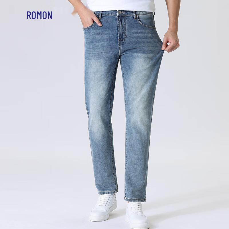 ROMON Men's 95% Combed Cotton Stretch Straight Jeans