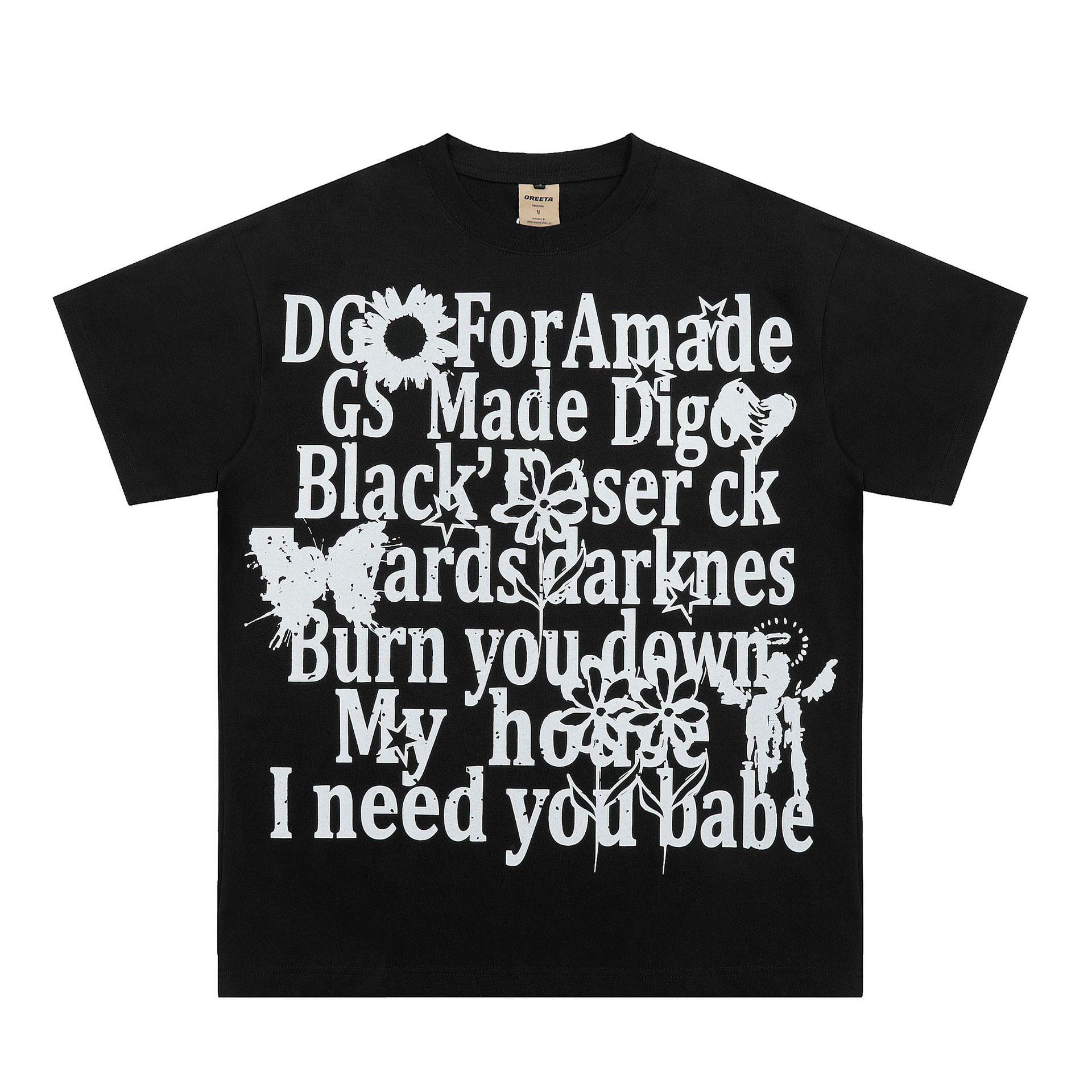 

OREETA 2025 Весна Унисекс Футболка Оверсайз с Принтом Букв XL чёрный