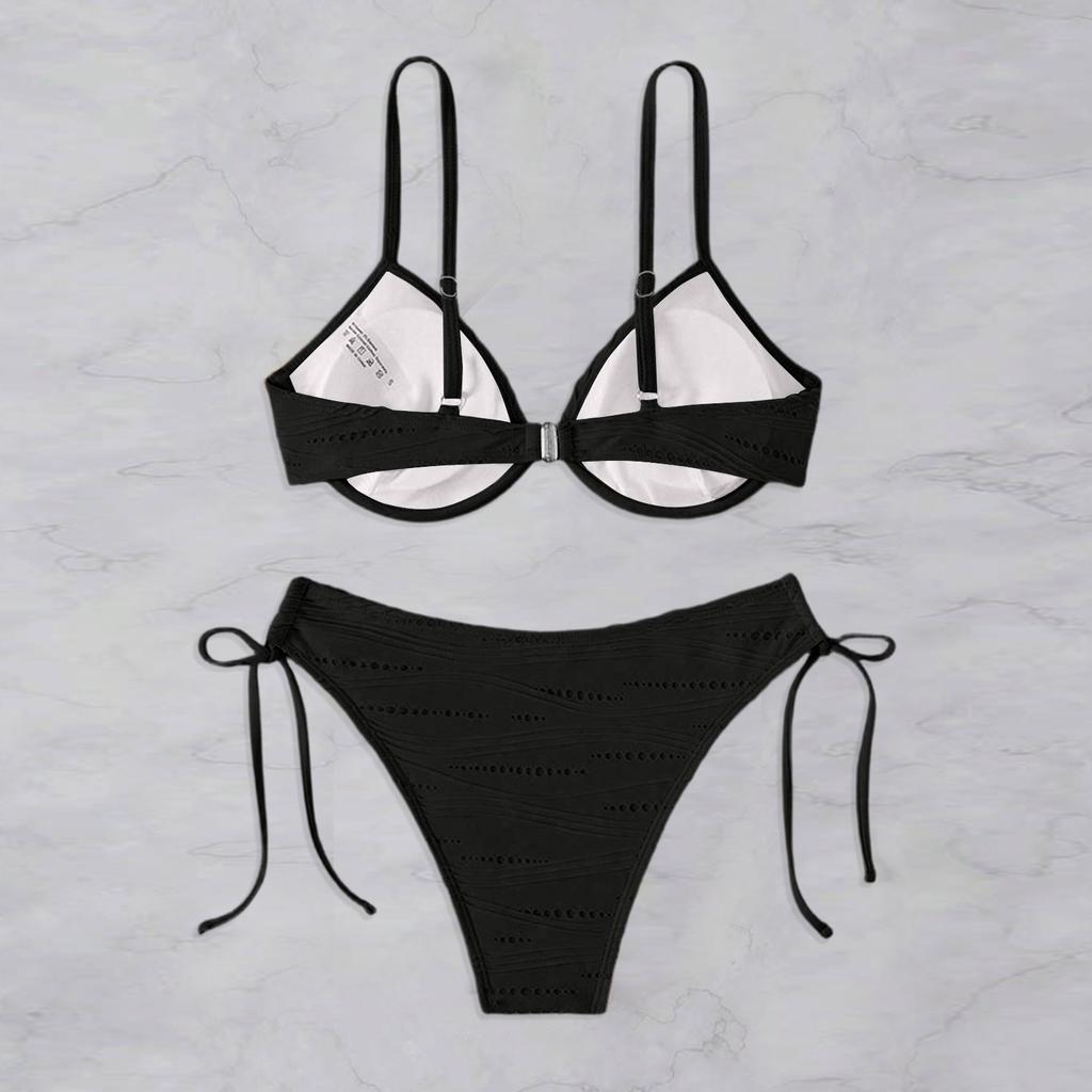 Women Two Piece Swimsuit Set Adjustable Top with Drawstring and Side Tie Bikini Bottom for Beachwear