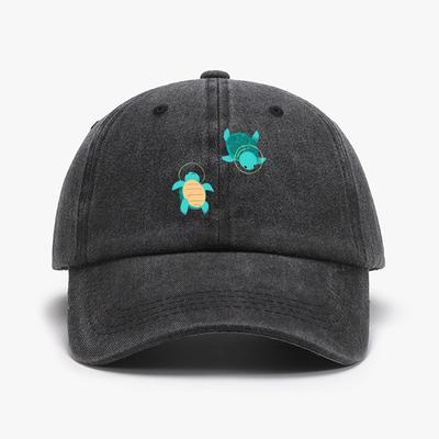 1pc "turtle" Printed Baseball Cap Unisex Retro Washed Distressed Sun Hat Outdoor Fashion Accessory Hat for Men & Women