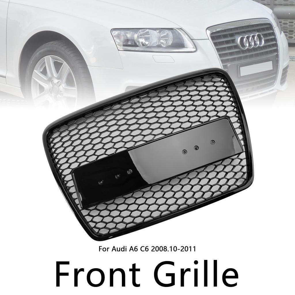 Black Front Honeycomb Bumper Grill Grille Fit A6 C6 2008-2011 Facelift