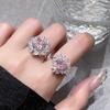 High-End Group Setting Zircon Love-Shaped Pink Diamond Series Open Ring French Light Luxury High-End Ring Woman