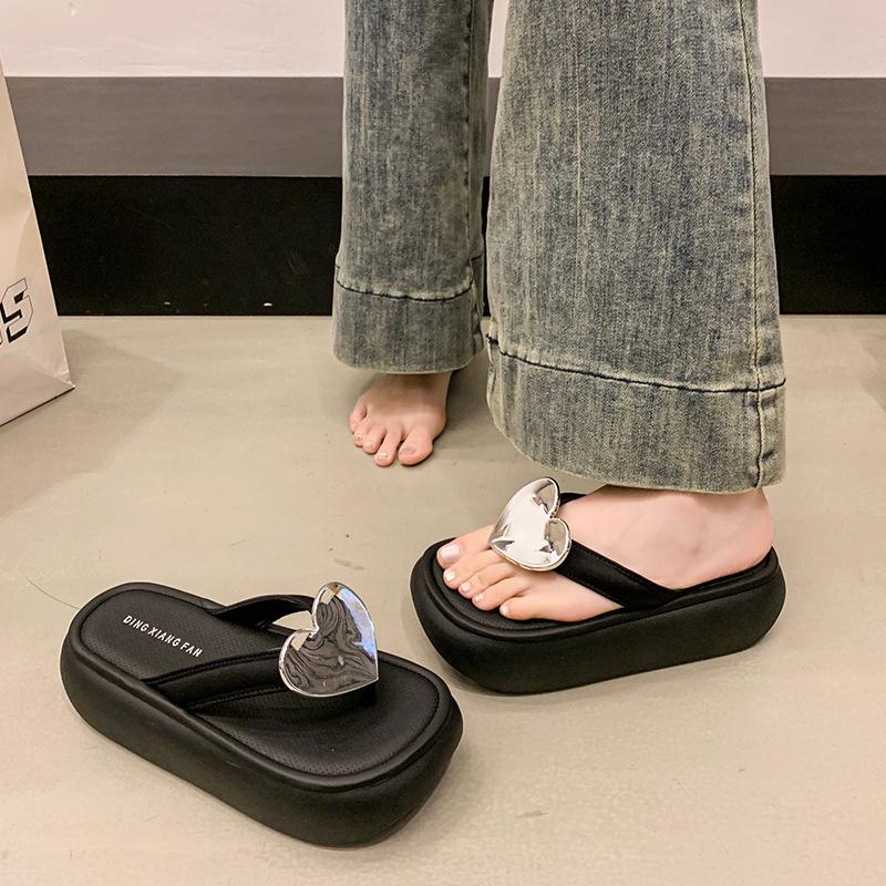 

Fashion love increases versatile flip-flops women s summer new retro simple casual platform toe slippers women s shoes 35