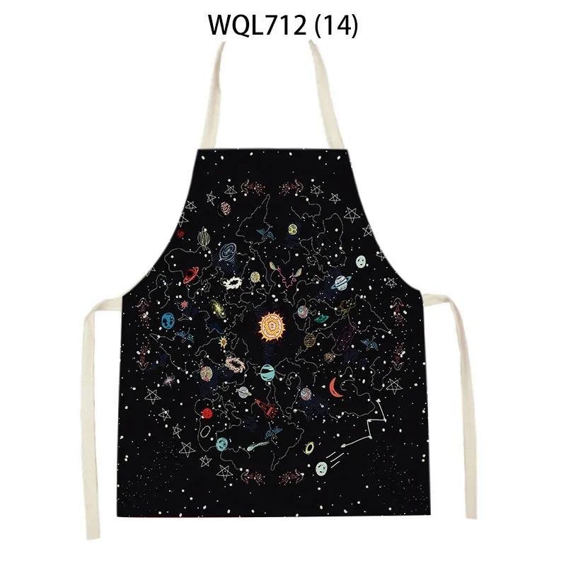 Rocket Planet Print Kitchen Apron for Women Creative Universe Style Baking Accessories Cooking Apron Household Cleaning Pinafore