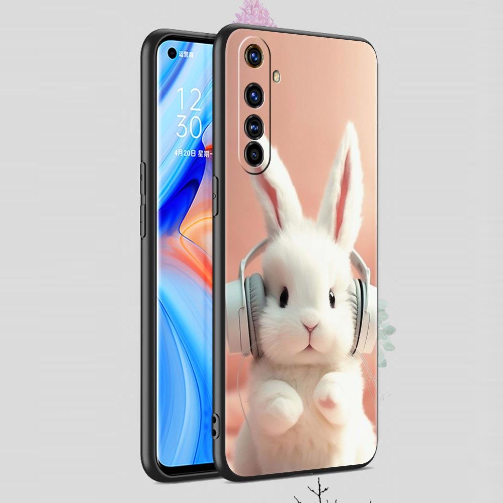 Soft TPU Case For Realme C67 C63 C55 C53 C25 C21 10 11 12 13 GT 2 3 5 Pro Plus 5G Phone Cover A Cute Rabbit With A Purple Hat
