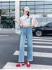 Women's Light Narrow-Wide Leg Jeans with Lace Trim - Autumn 2025 Petite Splicing Design