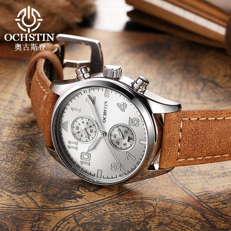 Quartz Chronograph Watch Luminous Waterproof Wrist Watch Leather Strap Date Function Pilot Style