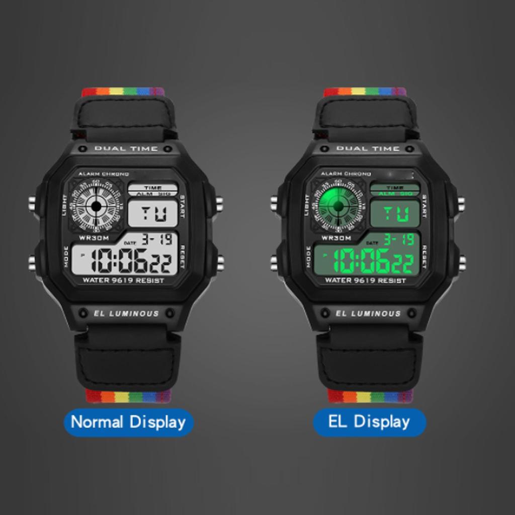 Digital Chronograph Watch Luminous Waterproof Multi Function Retro Style Square Electronic Watch Black