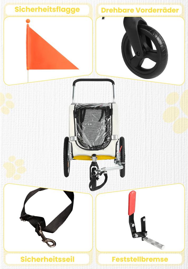 Sepnine 20303B 2-in-1 Pet Bicycle Trailer 30 Kg (66 Lbs) Max Load Safety Leash & D-Ring Design Comfortable for Medium Dogs and Household Pets