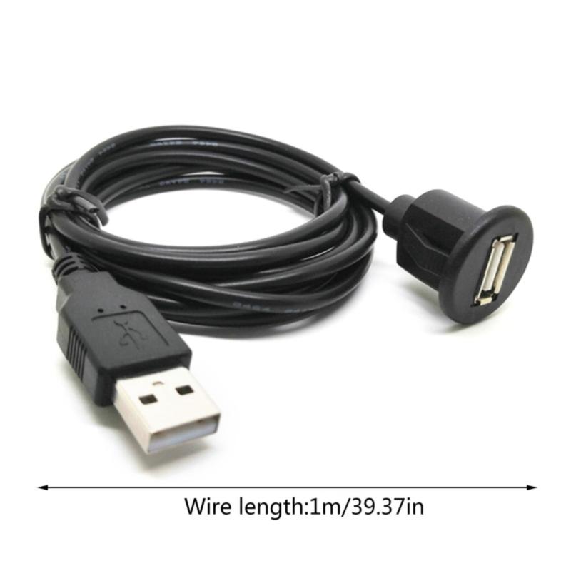 USB Male To Female Charging Cord Car Dashboard Panel Mount Data Transfer Wire for PC Laptop Flush Mount Extension Cable