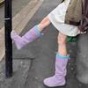Women Design Purple Pleated Long Boots Women Autumn Winter New Non-slip Warm Snow Boot Slip On Thick Heels Knee Knight Botas