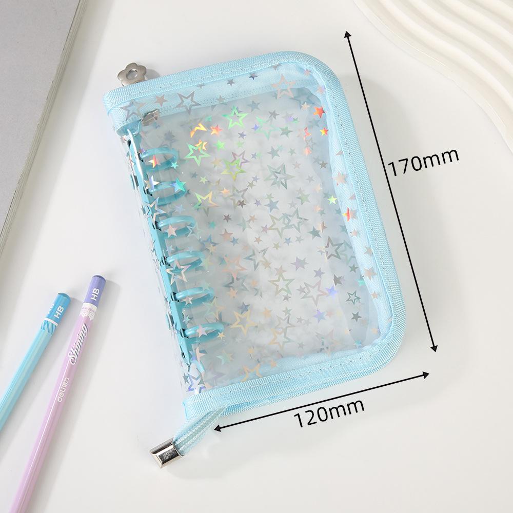 A7 Glitter Laser Star Zipper Binder Photo Card Collection Book Postcard Organizer Diary Notebook School Stationery