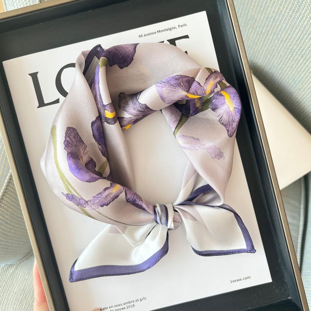 Hangzhou Silk Spring Versatile Romantic Spring Orchid Silk Scarf Women'S Small Scarf 100% Mulberry Silk Scarf Small Square Scarf