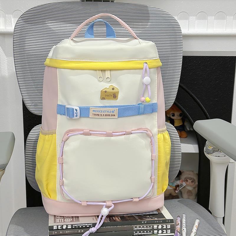 Schoolbag Drawstring Girl Backpack Versatile Fashion Large Capacity Pain Bag Japanese Simple Cute Student Campus Travel Backpack