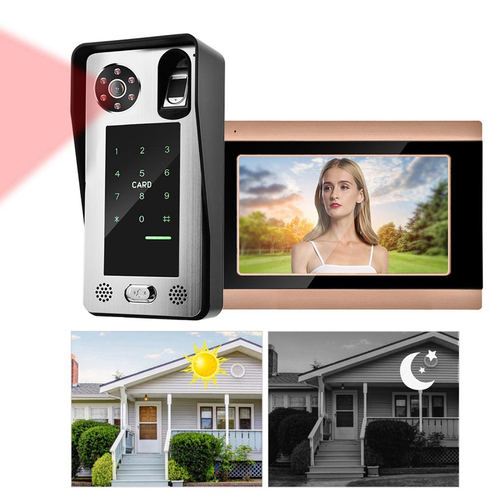 7inch WiFi Wired Video Doorbell APP Remote Video with 1 Camera 2 Monitors