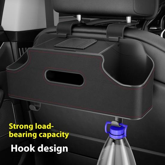 Car Back Seat Organizer with 2 Drink Cup Holder And Tissue Box Waterproof Faux Leather Car Storage Rack