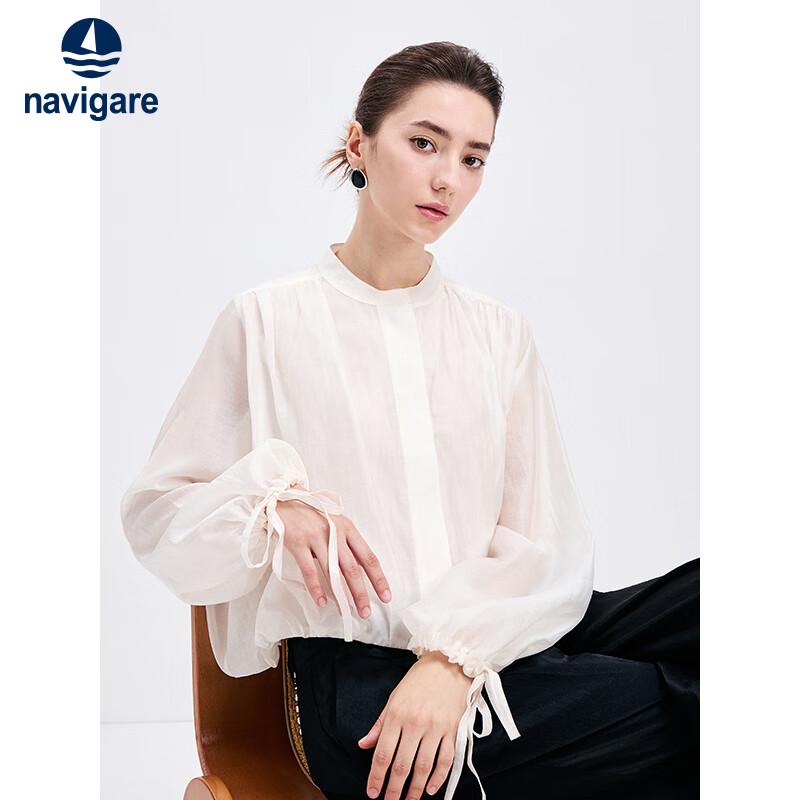 Navigare Women s Elegant Round Neck Long Sleeve Blouse S