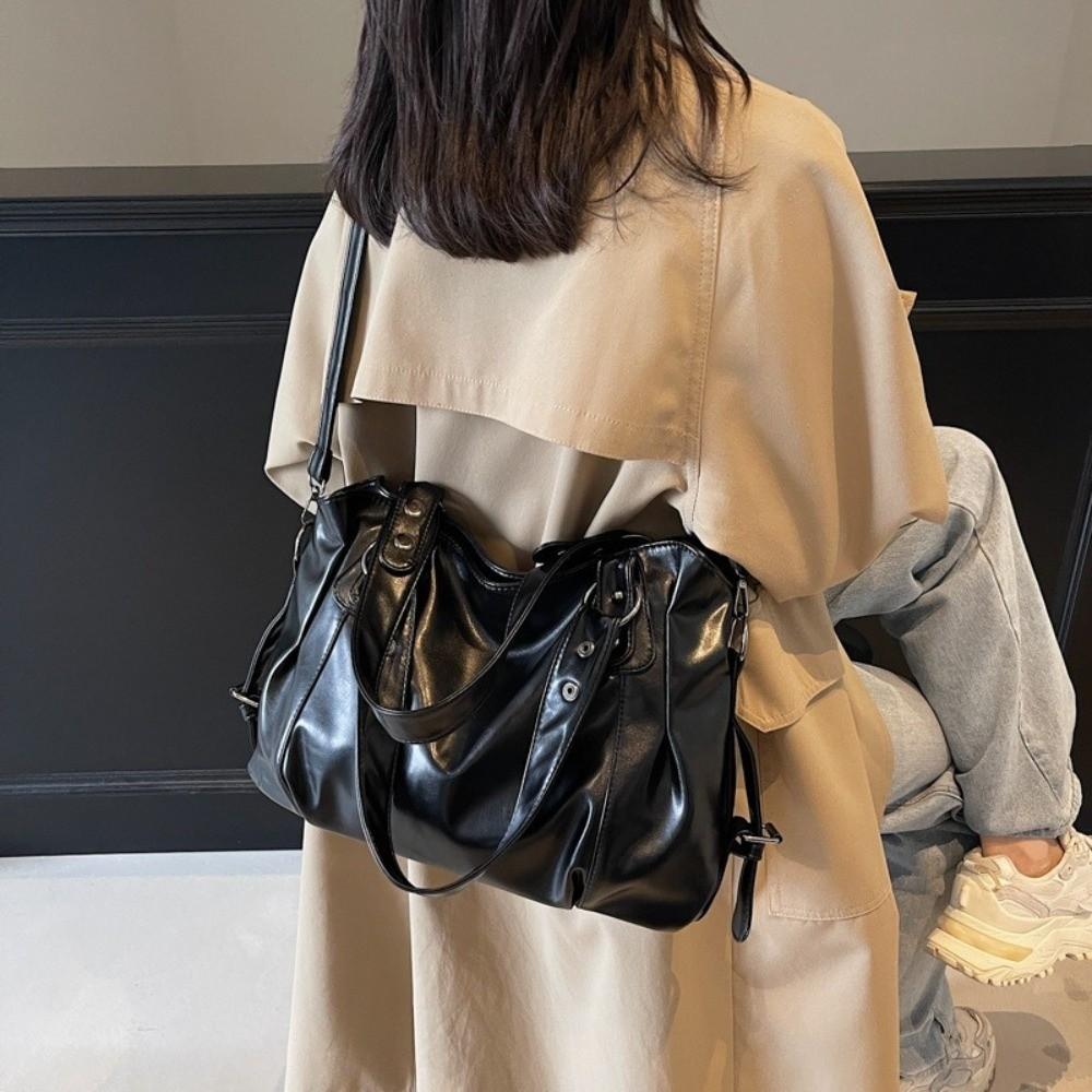New Large Capacity Shoulder Bag Soft PU Leather Crossbody Bag Multifunctional Solid Color Handbag Women