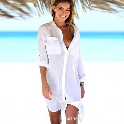 European & American Wrinkled Cloth Beach Cover-Up with Hidden Pockets