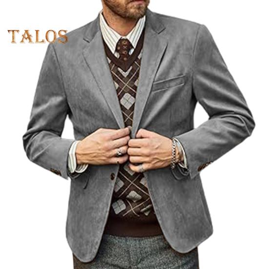 Casual Suit Coat Lapel Long Sleeve Two-Button Regular Fit Suit Jacket with Flap Pockets Short Plush Business Outerwear