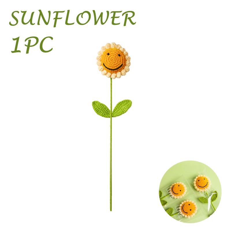 1-10Pcs Knitting Flower Sunflower Home Decoration Knitted Rose Bouquet Teacher's Day Mother's Day Birthday Gift Handmade Bouquet