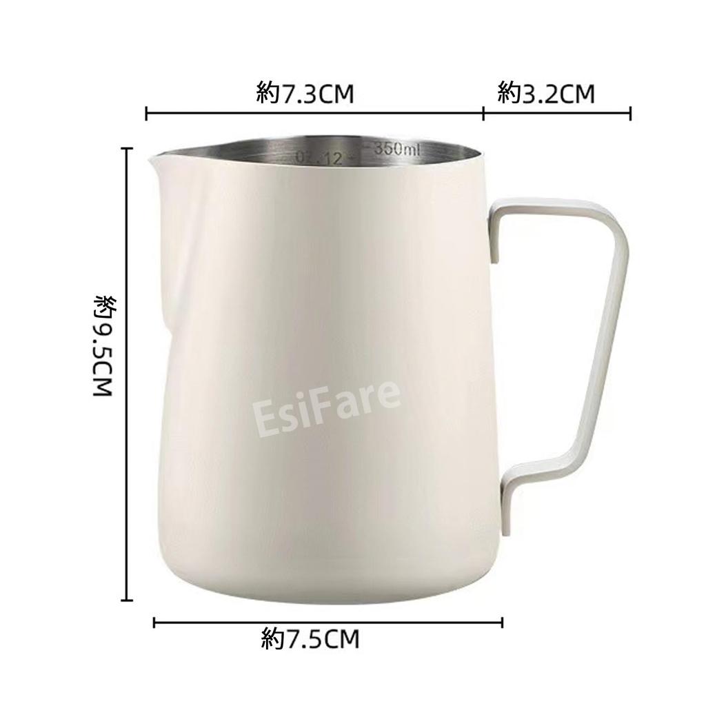 EsiFare Milk Jug for Latte Art, 350ml Stainless Steel Milk Pitcher, Espresso Milk Frothing Pitcher with Graduated Markings, Heat Resistant, Easy