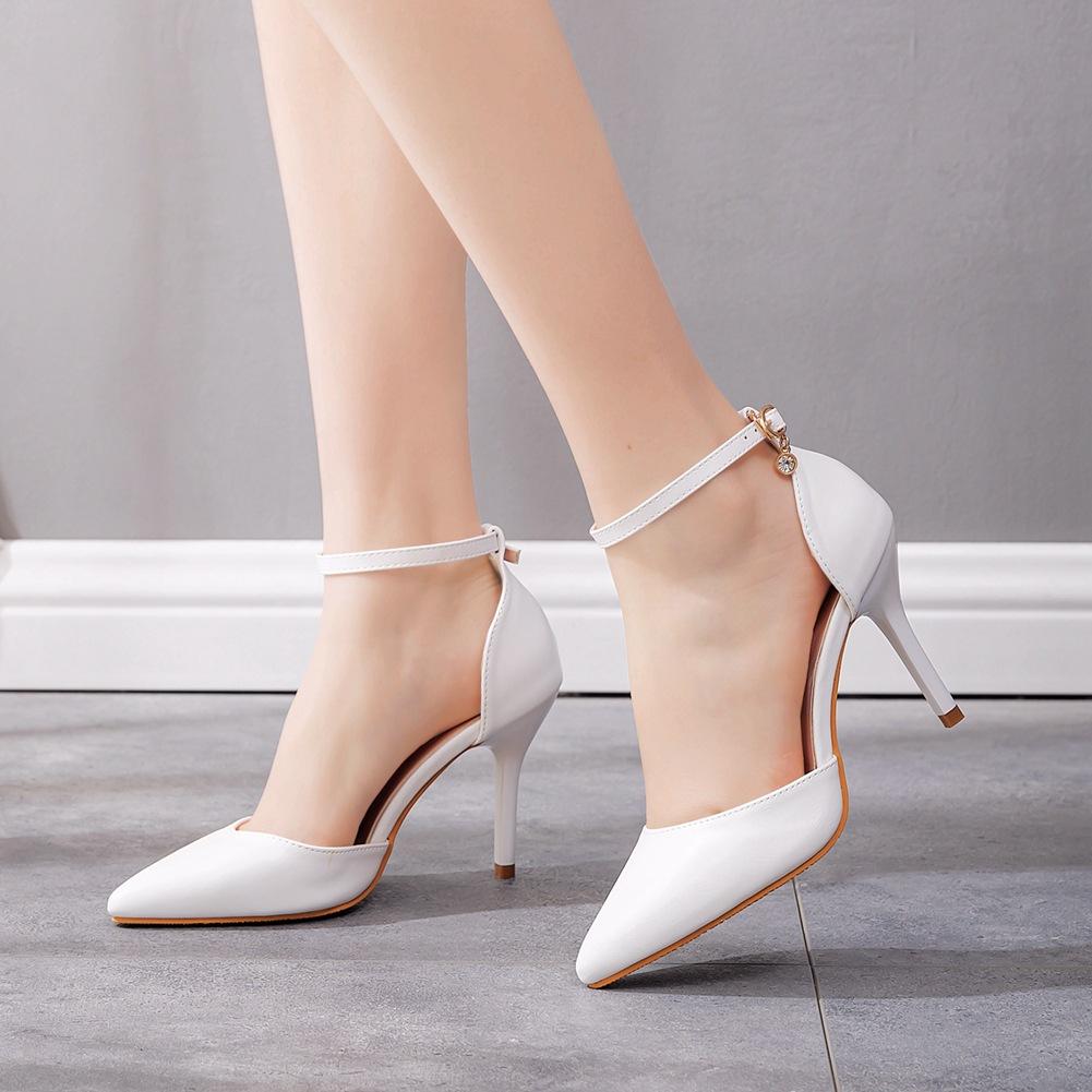 Plus Size Shoes for Women Summer Fashion PU Comfortable Buckle Strap Pointed Toe Sandals Party Evening Wedding Sandalias Mujer