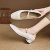 Krazing Pot Cow Skin Spring Summer Size 41 Thick Med Heels Women Round Toe Metal Buckle Straps Shallow Pink Color Pumps