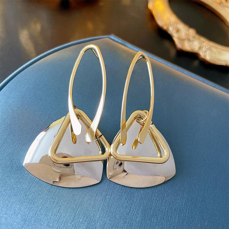 Metal Hollow Triangle Silver Needle Earrings Cold Wind Personality Earrings