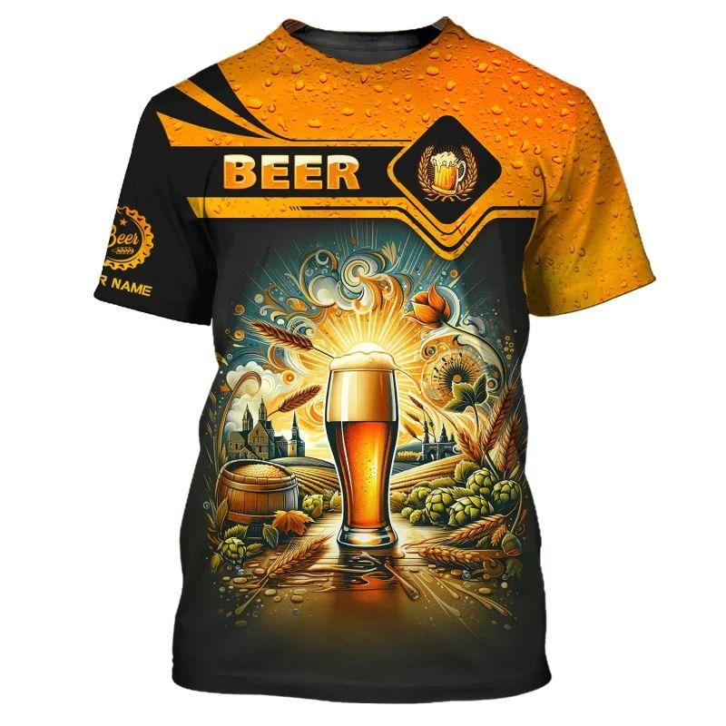 Men's Short-sleeved T-shirt Casual Sportswear Streetwear 3D Printed Beer Pattern Summer Lightweight Breathable Fabric Harajuku