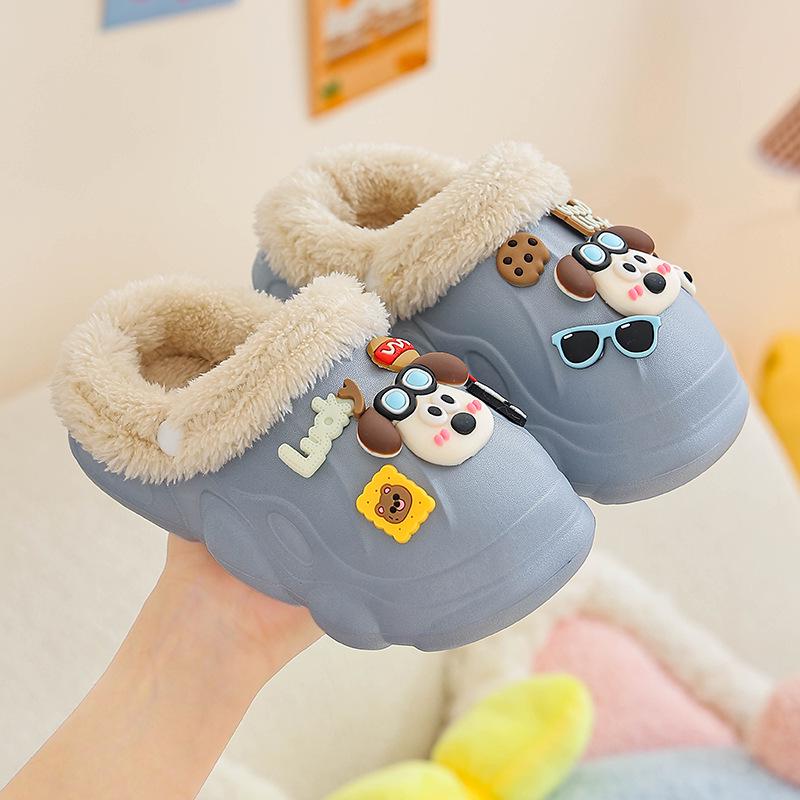 EVA Kids' Furry Cotton Slippers - Warm, Soft, Washable Parent-Child Shoes for Boys