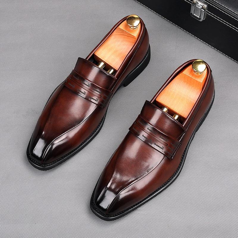 Fashion Britain Fashion Men's Brown Black Penny Loafter Leather Oxford Flats Casual Shoes Male Homecoming Wedding Dress Footwear