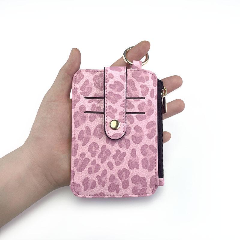 Women's Fashion Leopard Print Cute Mini Cardholder Compact Coin Purse With Removable Key Ring Zipper Wallet With Card Slots For Women Wallet