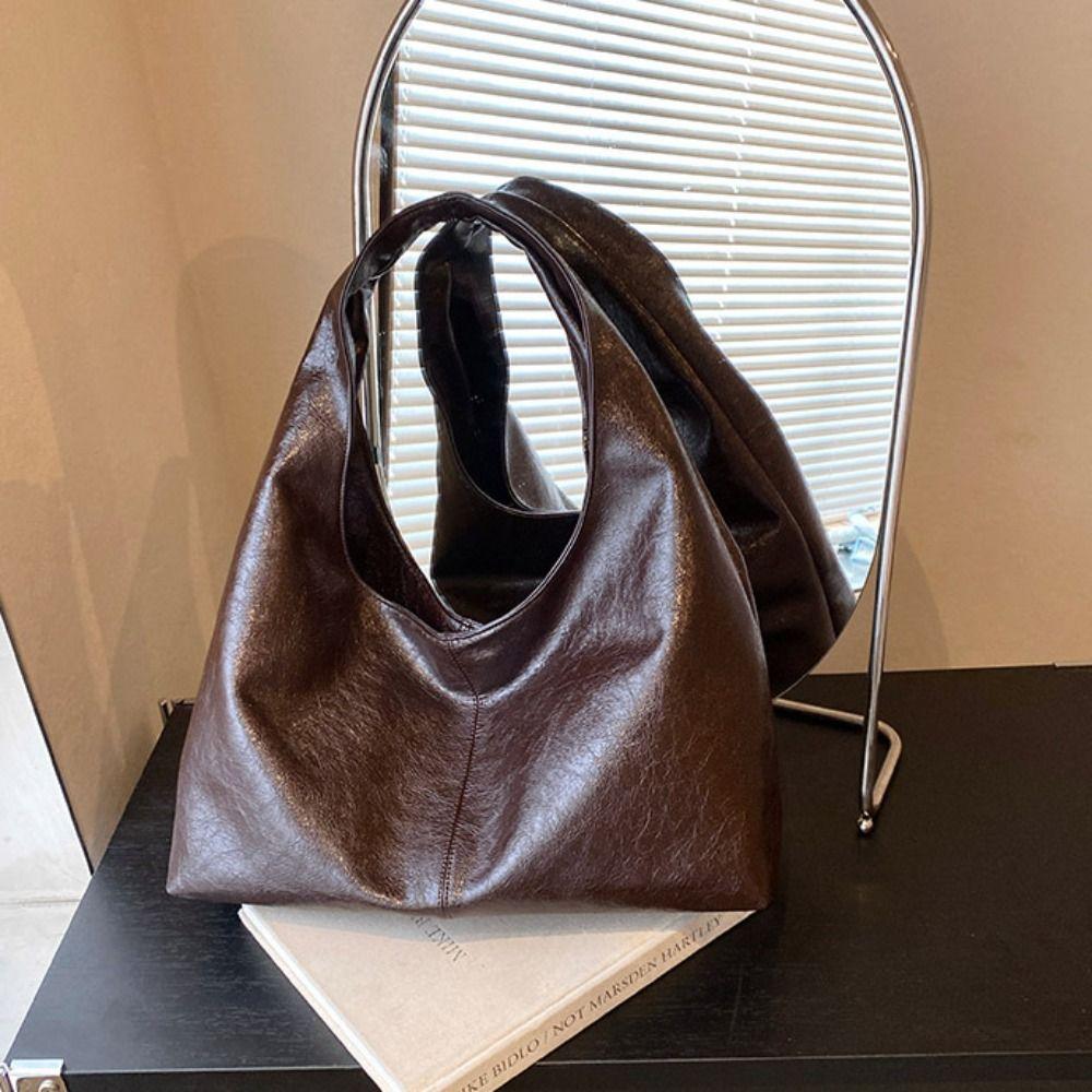 Tote Bag Large Capacity Handbag Solid Color Underarm Packs Cute Retro PU Tote Bag  Women