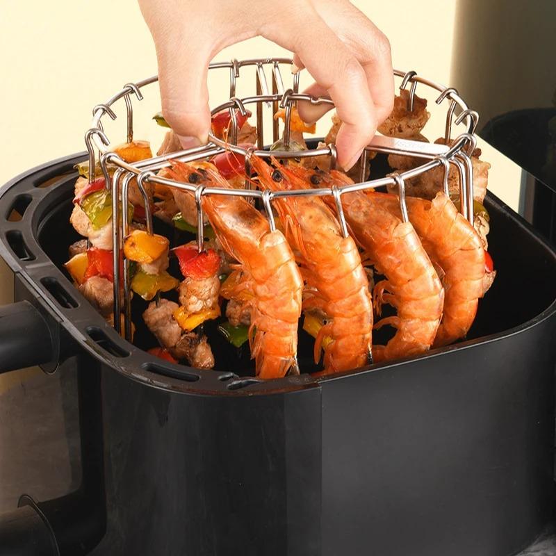 Friggitrice ad aria 12/24/48 spiedini Griglia in acciaio inossidabile Spiedino verticale Forno pensile Porta kebab Gadget da cucina Griglia