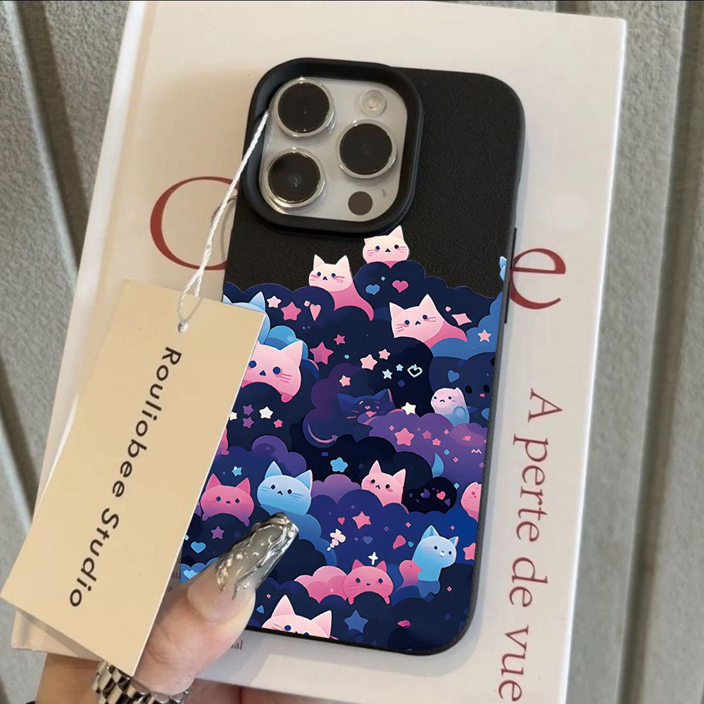 INS Cartoon Cat Cool Lichee Leather Pattern Phone Case For Samsung S26 S25 S24 S23 S22 S21 S20 Plus FE Ultra 4G 5G Shockproof