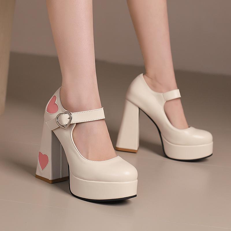 2025 Pumps Women Party Mary Jane Shoes Lolita Platform Leather 12cm Block Heels for Girls Red White Pink Black Size 43