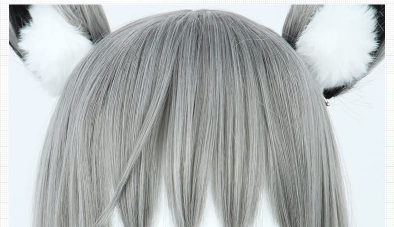 Cosplay Wig with Net, Shiroko Sand Wolf Style, Gray, with Ears, Heat Resistant, Costume Accessory