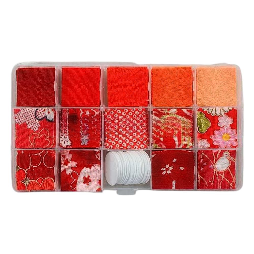 ideastore Chirimen Fabric Scraps for Tsumami Zaiku 14 10 Sheets 140 Pieces Crafts, Colors, Each, (Red)